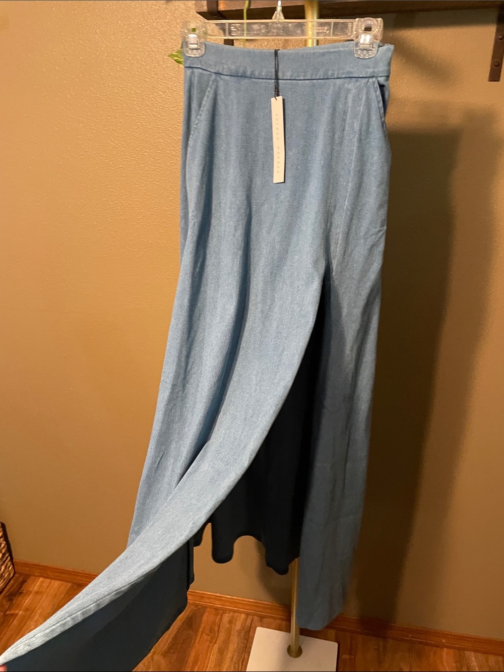 NWT Susana Monaco Blue Denim Maxi Skirt with High Side Slit - Picture 5 of 8